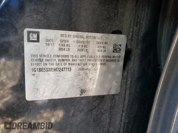 ✅ 2017 Chevrolet Cruze LT • VIN: 1G1BE5SM5H7247713 • Lot: 55993311. Listed on Copart with 50,706 mi. Free auction sales archive from the USA and detailed vehicle history report at DreamBid. Image 10.