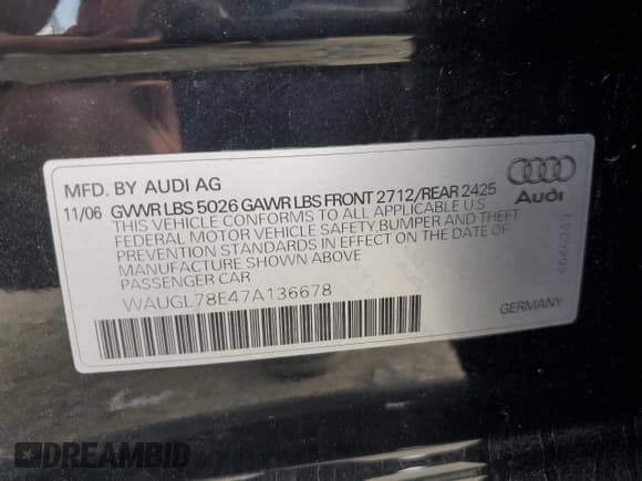 ✅ 2007 Audi S4 • VIN: WAUGL78E47A136678 • Лот: 68352724. Опубликован ранее на Copart с пробегом 106 989 миль. Бесплатный доступ к архиву аукционных продаж из США и подробный отчёт об истории автомобиля на DreamBid. Изображение 12.
