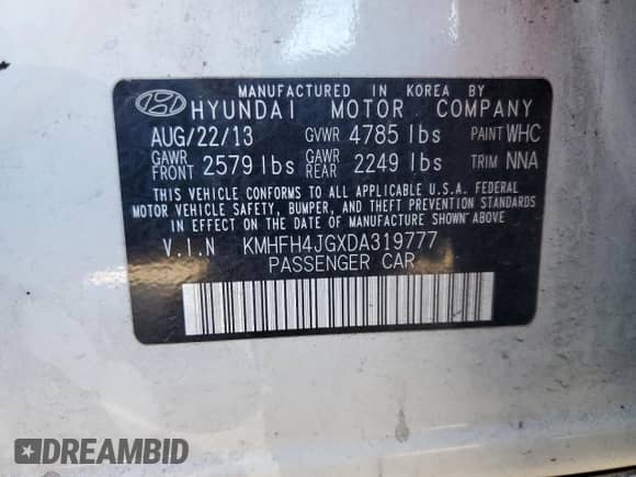 2013 Hyundai Azera с VIN KMHFH4JGXDA319777, выставлен на аукционе Copart как лот 43872815 с пробегом 145 951 миль миль и Чистый • Clean title. История ставок и продаж доступна на DreamBid. Изображение 12.