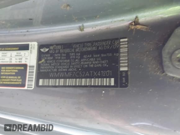 ✅ 2010 MINI Hardtop S • VIN: WMWMF7C52ATX41201 • Lot: 43229036. Wystawiony na IAAI z przebiegiem 52 853 mil. Bezpłatny archiwum sprzedaży aukcyjnych z USA i szczegółowy raport historii pojazdu na DreamBid. Zdjęcie 9.