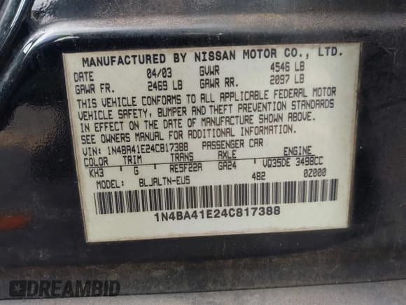 ✅ 2004 Nissan Maxima SL • VIN: 1N4BA41E24C817388 • Lot: 42419644. Wystawiony na IAAI z przebiegiem 221 260 mil. Bezpłatny archiwum sprzedaży aukcyjnych z USA i szczegółowy raport historii pojazdu na DreamBid. Zdjęcie 9.