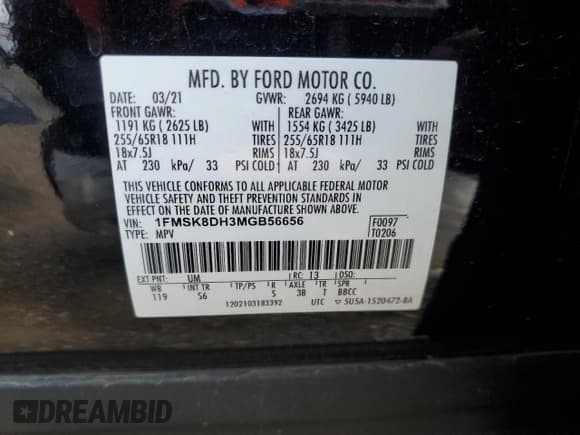 ✅ 2021 Ford Explorer XLT • VIN: 1FMSK8DH3MGB56656 • Lot: 56699525. Wystawiony na Copart z przebiegiem 45 462 mil. Bezpłatny archiwum sprzedaży aukcyjnych z USA i szczegółowy raport historii pojazdu na DreamBid. Zdjęcie 13.