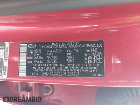 ✅ 2023 Hyundai Tucson SE • VIN: 5NMJA3AE2PH259967 • Лот: 43425486. Опубликован ранее на IAAI с пробегом 21 433 миль. Бесплатный доступ к архиву аукционных продаж из США и подробный отчёт об истории автомобиля на DreamBid. Изображение 9.