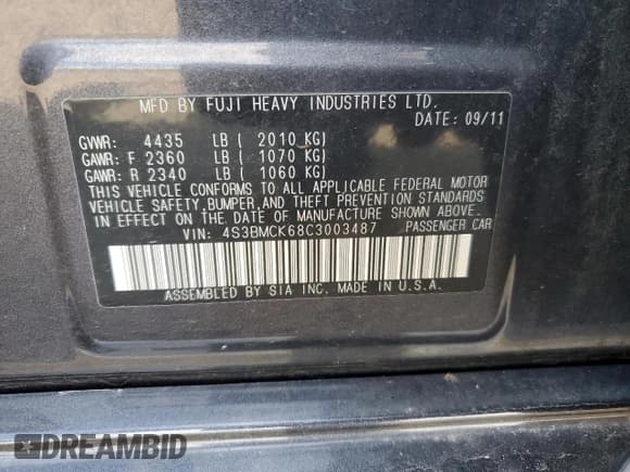 ✅ 2012 Subaru Legacy Limited • VIN: 4S3BMCK68C3003487 • Лот: 82311225. Опубликован ранее на Copart с пробегом 214 314 миль. Бесплатный доступ к архиву аукционных продаж из США и подробный отчёт об истории автомобиля на DreamBid. Изображение 12.