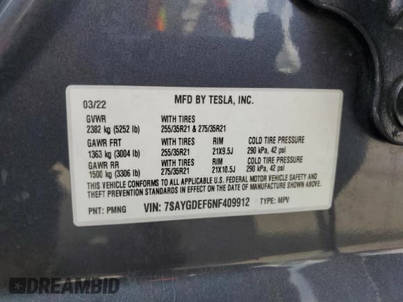 ✅ 2022 Tesla Model Y Performance • VIN: 7SAYGDEF6NF409912 • Lot: 81064495. Listed on Copart with 43,370 mi. Free auction sales archive from the USA and detailed vehicle history report at DreamBid. Image 14.