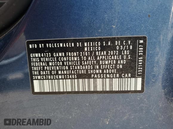 ✅ 2019 Volkswagen Jetta S • VIN: 3VWC57BU2KM013465 • Lot: 52649625. Listed on Copart with 100,640 mi. Free auction sales archive from the USA and detailed vehicle history report at DreamBid. Image 12.