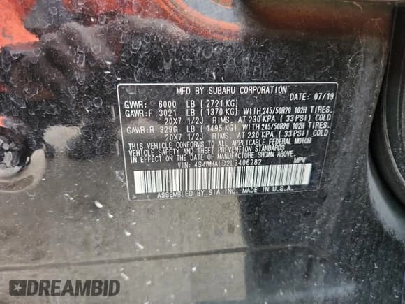 ✅ 2020 Subaru Ascent Limited • VIN: 4S4WMALD2L3406282 • Lot: 61395035. Wystawiony na Copart z przebiegiem 164 997 mil. Bezpłatny archiwum sprzedaży aukcyjnych z USA i szczegółowy raport historii pojazdu na DreamBid. Zdjęcie 13.