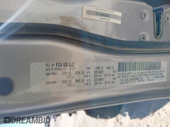 ✅ 2017 Jeep Compass Latitude • VIN: 3C4NJCBB8HT658294 • Lot: 43436284. Wystawiony na IAAI z przebiegiem Nie podano. Bezpłatny archiwum sprzedaży aukcyjnych z USA i szczegółowy raport historii pojazdu na DreamBid. Zdjęcie 9.