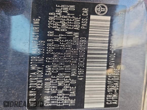 ✅ 2010 Toyota Camry • VIN: 4T1BF3EK2AU501593 • Lot: 94998645. Listed on Copart with 187,265 mi. Free auction sales archive from the USA and detailed vehicle history report at DreamBid. Image 13.