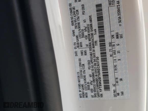 ✅ 2024 Ford F-250 Lariat • VIN: 1FT8W2BT6REC63730 • Lot: 82568785. Listed on Copart with 34,934 mi. Free auction sales archive from the USA and detailed vehicle history report at DreamBid. Image 12.