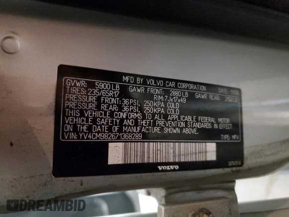✅ 2007 Volvo XC90 I6 • VIN: YV4CM982671368289 • Лот: 63402095. Опубликован ранее на Copart с пробегом 124 939 миль. Бесплатный доступ к архиву аукционных продаж из США и подробный отчёт об истории автомобиля на DreamBid. Изображение 13.