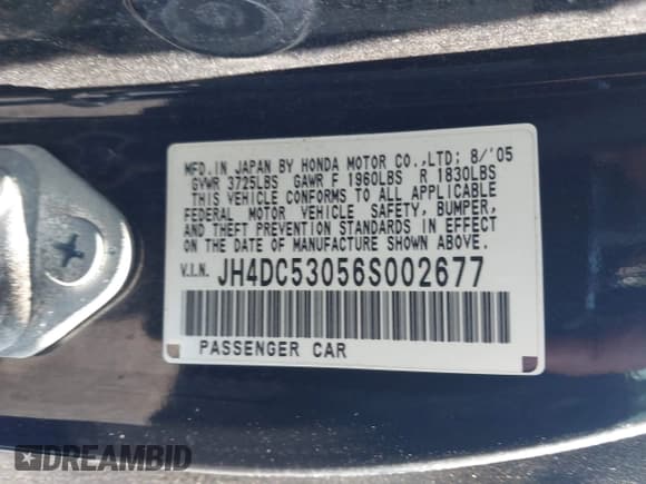 ✅ 2006 Acura RSX Type S • VIN: JH4DC53056S002677 • Lot: 42410353. Listed on IAAI with 218,453 mi. Free auction sales archive from the USA and detailed vehicle history report at DreamBid. Image 9.