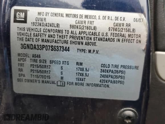 ✅ 2007 Chevrolet HHR LT • VIN: 3GNDA33P07S637344 • Lot: 85942144. Listed on Copart with Not provided. Free auction sales archive from the USA and detailed vehicle history report at DreamBid. Image 12.