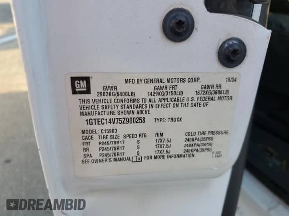 2005 GMC Sierra 1500 Work Truck с VIN 1GTEC14V75Z900258, выставлен на аукционе Copart как лот 83411744 с пробегом 331 117 миль миль и Чистый • Clean title. История ставок и продаж доступна на DreamBid. Изображение 13.
