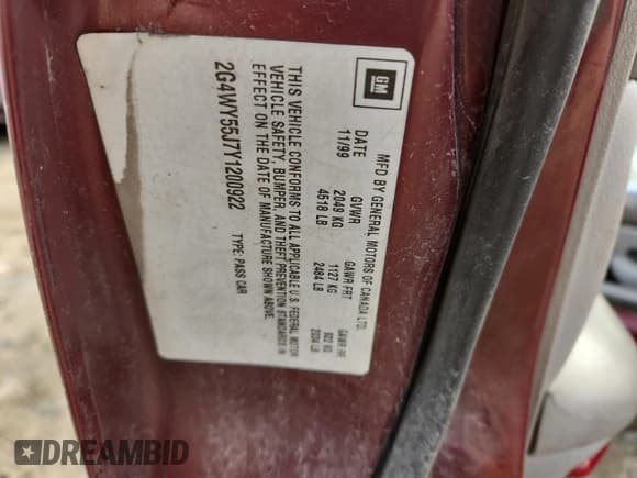 ✅ 2000 Buick Century Limited • VIN: 2G4WY55J7Y1200922 • Лот: 90591685. Опубликован ранее на Copart с пробегом Не указан. Бесплатный доступ к архиву аукционных продаж из США и подробный отчёт об истории автомобиля на DreamBid. Изображение 12.