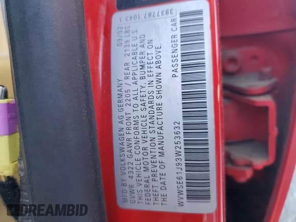 ✅ 2003 Volkswagen Jetta GLS • VIN: WVWSE61J93W253632 • Lot: 52865855. Wystawiony na Copart z przebiegiem 125 033 mil. Bezpłatny archiwum sprzedaży aukcyjnych z USA i szczegółowy raport historii pojazdu na DreamBid. Zdjęcie 14.