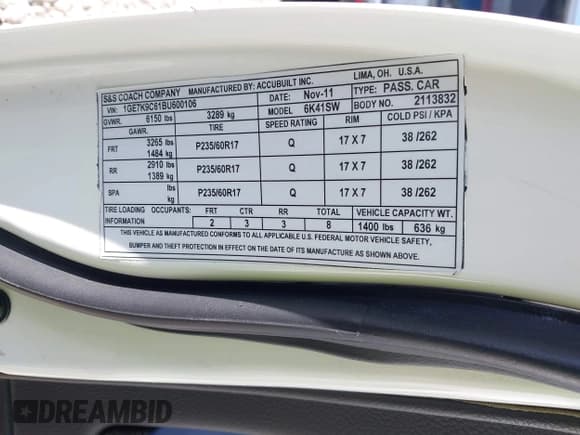✅ 2011 Cadillac DTS Professional Limousine • VIN: 1GE7K9C61BU600106 • Lot: 43478300. Wystawiony na IAAI z przebiegiem 47 394 mil. Bezpłatny archiwum sprzedaży aukcyjnych z USA i szczegółowy raport historii pojazdu na DreamBid. Zdjęcie 9.