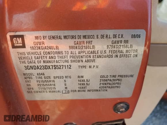 ✅ 2007 Chevrolet HHR LT • VIN: 3GNDA23DX7S527112 • Лот: 82832054. Опубликован ранее на Copart с пробегом 155 732 миль. Бесплатный доступ к архиву аукционных продаж из США и подробный отчёт об истории автомобиля на DreamBid. Изображение 14.