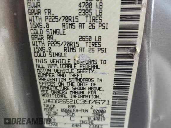 ✅ 2001 Nissan Frontier XE • VIN: 1N6DD26S21C397671 • Lot: 54108355. Listed on Copart with 174,195 mi. Free auction sales archive from the USA and detailed vehicle history report at DreamBid. Image 12.