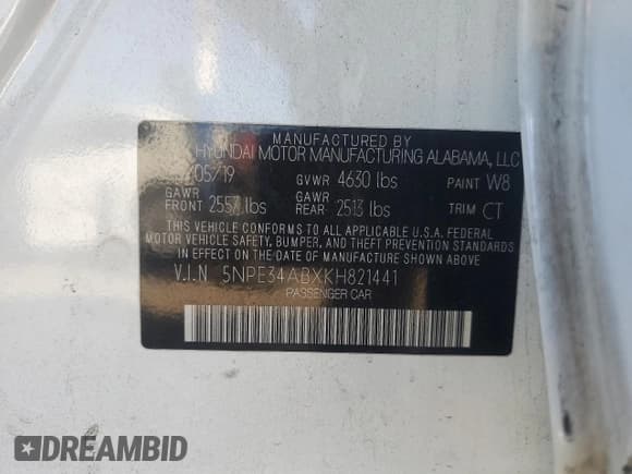 ✅ 2019 Hyundai Sonata Limited • VIN: 5NPE34ABXKH821441 • Лот: 81742185. Опубликован ранее на Copart с пробегом 76 134 миль. Бесплатный доступ к архиву аукционных продаж из США и подробный отчёт об истории автомобиля на DreamBid. Изображение 12.