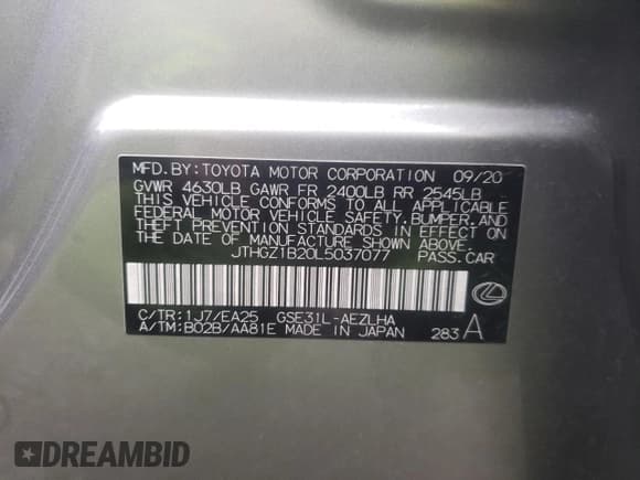 ✅ 2020 Lexus IS 350 F Sport • VIN: JTHGZ1B20L5037077 • Lot: 43649795. Listed on Copart with 42,944 mi. Free auction sales archive from the USA and detailed vehicle history report at DreamBid. Image 13.