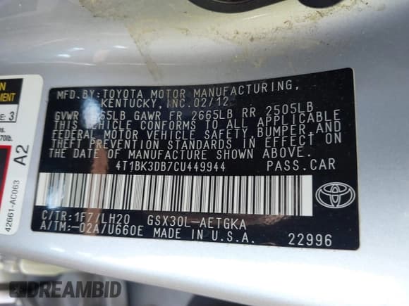 ✅ 2012 Toyota Avalon • VIN: 4T1BK3DB7CU449944 • Lot: 40809208. Wystawiony na IAAI z przebiegiem 113 676 mil. Bezpłatny archiwum sprzedaży aukcyjnych z USA i szczegółowy raport historii pojazdu na DreamBid. Zdjęcie 9.