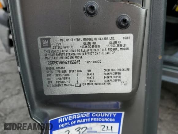✅ 2002 Chevrolet Silverado 1500 LS • VIN: 2GCEC19V921155915 • Лот: 92281775. Опубликован ранее на Copart с пробегом 248 777 миль. Бесплатный доступ к архиву аукционных продаж из США и подробный отчёт об истории автомобиля на DreamBid. Изображение 12.