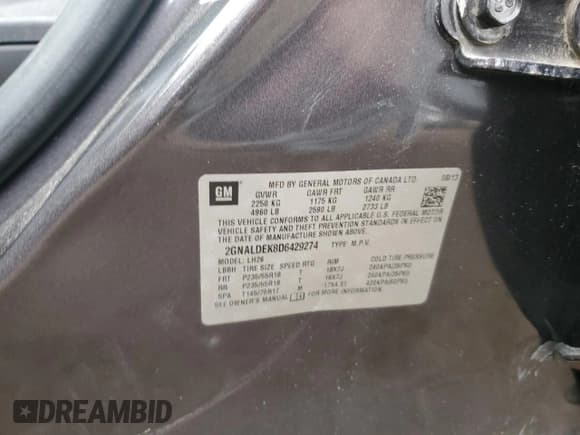 ✅ 2013 Chevrolet Equinox LT • VIN: 2GNALDEK8D6429274 • Lot: 82613485. Wystawiony na Copart z przebiegiem 80 871 mil. Bezpłatny archiwum sprzedaży aukcyjnych z USA i szczegółowy raport historii pojazdu na DreamBid. Zdjęcie 12.