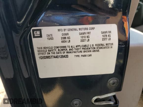 ✅ 2004 Cadillac CTS • VIN: 1G6DM577440128420 • Lot: 82760185. Wystawiony na Copart z przebiegiem 164 117 mil. Bezpłatny archiwum sprzedaży aukcyjnych z USA i szczegółowy raport historii pojazdu na DreamBid. Zdjęcie 12.