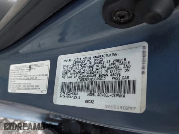 ✅ 2002 Toyota Camry XLE • VIN: 4T1BE32K52U639010 • Lot: 43788833. Wystawiony na IAAI z przebiegiem 263 169 mil. Bezpłatny archiwum sprzedaży aukcyjnych z USA i szczegółowy raport historii pojazdu na DreamBid. Zdjęcie 9.