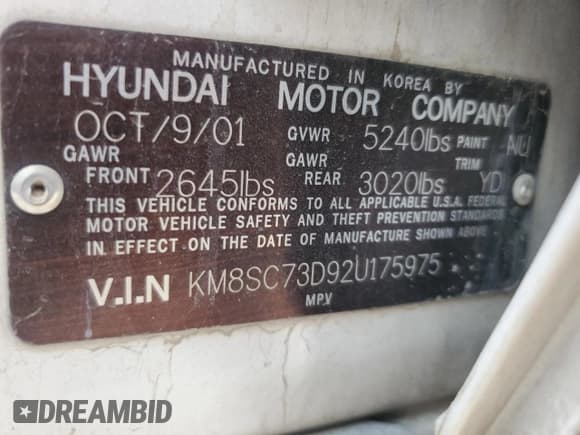 ✅ 2002 Hyundai Santa Fe GLS • VIN: KM8SC73D92U175975 • Лот: 71291915. Опубликован ранее на Copart с пробегом 124 648 миль. Бесплатный доступ к архиву аукционных продаж из США и подробный отчёт об истории автомобиля на DreamBid. Изображение 13.