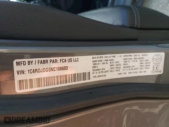 ✅ 2022 Dodge Durango GT Plus • VIN: 1C4RDJDG0NC108603 • Lot: 80439435. Listed on Copart with 53,987 mi. Free auction sales archive from the USA and detailed vehicle history report at DreamBid. Image 13.