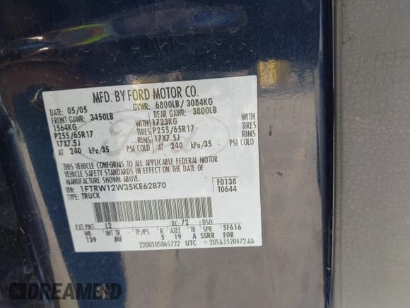 ✅ 2005 Ford F-150 XLT • VIN: 1FTRW12W35KE62870 • Lot: 43851839. Listed on IAAI with 247,469 mi. Free auction sales archive from the USA and detailed vehicle history report at DreamBid. Image 9.