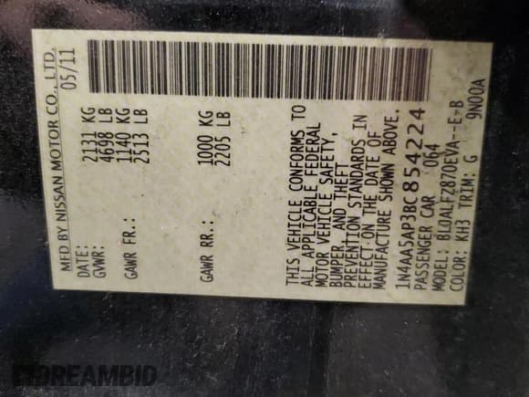 ✅ 2011 Nissan Maxima SV • VIN: 1N4AA5AP3BC854224 • Лот: 89443825. Опубликован ранее на Copart с пробегом 101 312 миль. Бесплатный доступ к архиву аукционных продаж из США и подробный отчёт об истории автомобиля на DreamBid. Изображение 12.