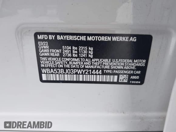 ✅ 2023 BMW 5 Series 540i • VIN: WBA53BJ03PWY21444 • Lot: 43125878. Listed on IAAI with Not provided. Free auction sales archive from the USA and detailed vehicle history report at DreamBid. Image 9.