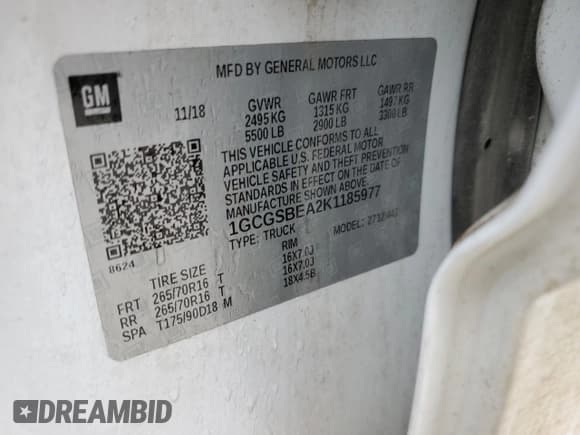 ✅ 2019 Chevrolet Colorado 2WD Work Truck • VIN: 1GCGSBEA2K1185977 • Лот: 72161354. Опубликован ранее на Copart с пробегом 93 616 миль. Бесплатный доступ к архиву аукционных продаж из США и подробный отчёт об истории автомобиля на DreamBid. Изображение 12.
