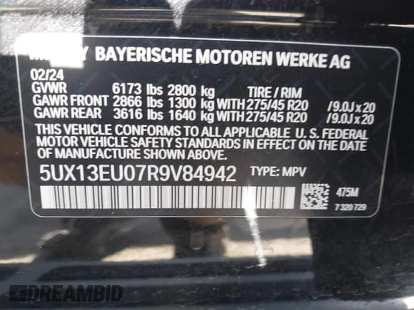 ✅ 2024 BMW X5 sDrive40i • VIN: 5UX13EU07R9V84942 • Лот: 42508950. Опубликован ранее на IAAI с пробегом 39 220 миль. Бесплатный доступ к архиву аукционных продаж из США и подробный отчёт об истории автомобиля на DreamBid. Изображение 9.