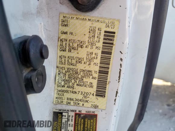 ✅ 2013 Nissan Frontier SV • VIN: 1N6BD0CT4DN732074 • Lot: 91735085. Wystawiony na Copart z przebiegiem 161 346 mil. Bezpłatny archiwum sprzedaży aukcyjnych z USA i szczegółowy raport historii pojazdu na DreamBid. Zdjęcie 12.