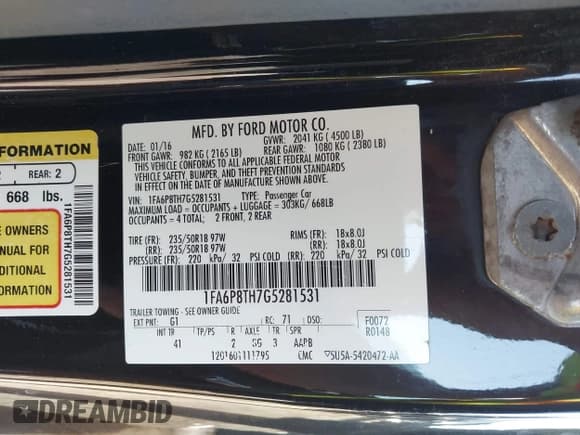 ✅ 2016 Ford Mustang EcoBoost • VIN: 1FA6P8TH7G5281531 • Lot: 43334626. Listed on IAAI with 136,026 mi. Free auction sales archive from the USA and detailed vehicle history report at DreamBid. Image 9.