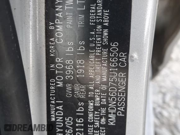 ✅ 2005 Hyundai Elantra GLS • VIN: KMHDN56D75U166506 • Lot: 56352065. Wystawiony na Copart z przebiegiem 78 400 mil. Bezpłatny archiwum sprzedaży aukcyjnych z USA i szczegółowy raport historii pojazdu na DreamBid. Zdjęcie 13.