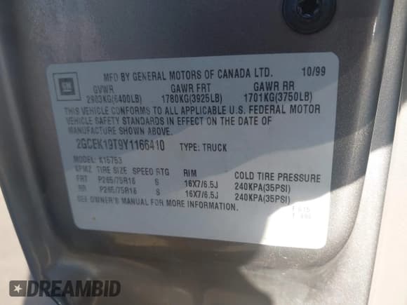 ✅ 2000 Chevrolet Silverado 1500 LS • VIN: 2GCEK19T9Y1166410 • Лот: 43582432. Опубликован ранее на IAAI с пробегом Не указан. Бесплатный доступ к архиву аукционных продаж из США и подробный отчёт об истории автомобиля на DreamBid. Изображение 9.