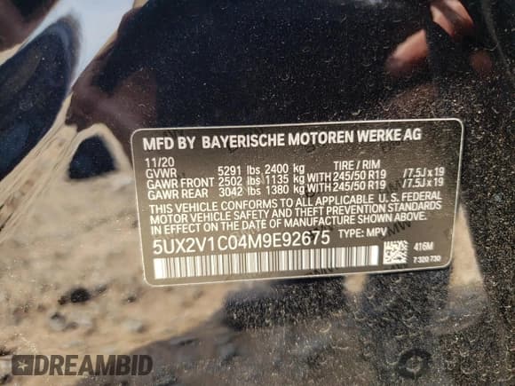 ✅ 2021 BMW X4 xDrive30i • VIN: 5UX2V1C04M9E92675 • Lot: 52495333. Wystawiony na Copart z przebiegiem 54 111 mil. Bezpłatny archiwum sprzedaży aukcyjnych z USA i szczegółowy raport historii pojazdu na DreamBid. Zdjęcie 12.