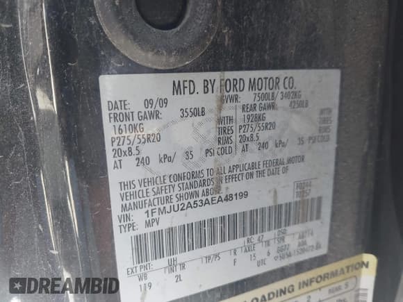 ✅ 2010 Ford Expedition Limited • VIN: 1FMJU2A53AEA48199 • Лот: 43435947. Опубликован ранее на IAAI с пробегом 158 604 миль. Бесплатный доступ к архиву аукционных продаж из США и подробный отчёт об истории автомобиля на DreamBid. Изображение 9.