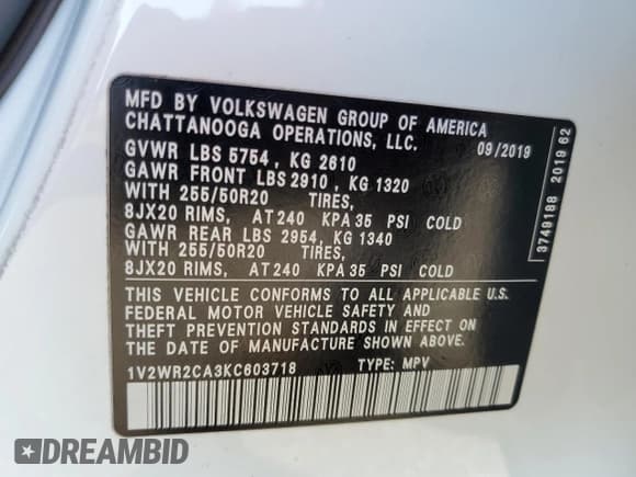 ✅ 2019 Volkswagen Atlas SE • VIN: 1V2WR2CA3KC603718 • Лот: 87375755. Опубликован ранее на Copart с пробегом 73 129 миль. Бесплатный доступ к архиву аукционных продаж из США и подробный отчёт об истории автомобиля на DreamBid. Изображение 14.