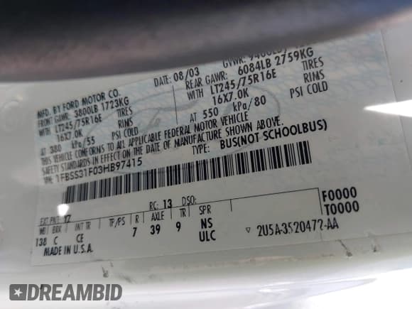 ✅ 2003 Ford Econoline Passenger XL • VIN: 1FBSS31F03HB97415 • Лот: 42653709. Опубликован ранее на IAAI с пробегом 248 239 миль. Бесплатный доступ к архиву аукционных продаж из США и подробный отчёт об истории автомобиля на DreamBid. Изображение 9.