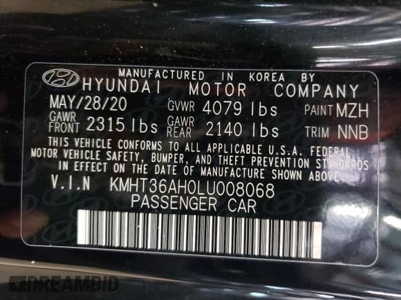 2020 Hyundai Veloster z VIN KMHT36AH0LU008068, wystawiony jako Copart lot #68207004 z przebiegiem 73 794 mil mil oraz Szkoda całkowita • Salvage title. Historia ofert i sprzedaży dostępna na DreamBid. Obrazek 12.