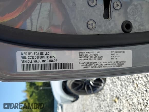 ✅ 2022 Dodge Challenger R/T Scat Pack Widebody • VIN: 2C3CDZFJ0NH151627 • Lot: 86541945. Wystawiony na Copart z przebiegiem 41 511 mil. Bezpłatny archiwum sprzedaży aukcyjnych z USA i szczegółowy raport historii pojazdu na DreamBid. Zdjęcie 12.