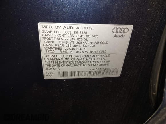 ✅ 2013 Audi Q7 S line Prestige • VIN: WA1DGAFE4DD013333 • Lot: 43911482. Listed on IAAI with 191,452 mi. Free auction sales archive from the USA and detailed vehicle history report at DreamBid. Image 9.