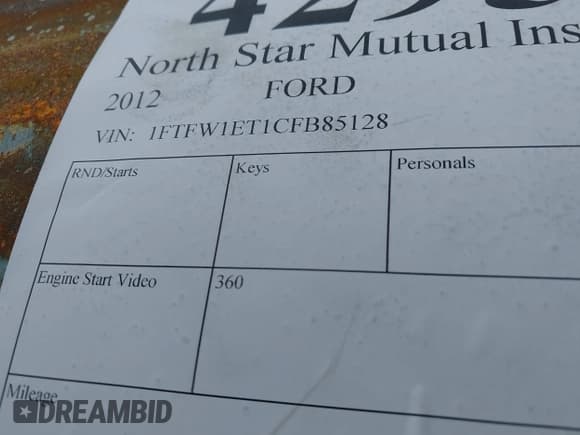 ✅ 2012 Ford F-150 XL • VIN: 1FTFW1ET1CFB85128 • Lot: 42959704. Listed on IAAI with Not provided. Free auction sales archive from the USA and detailed vehicle history report at DreamBid. Image 9.