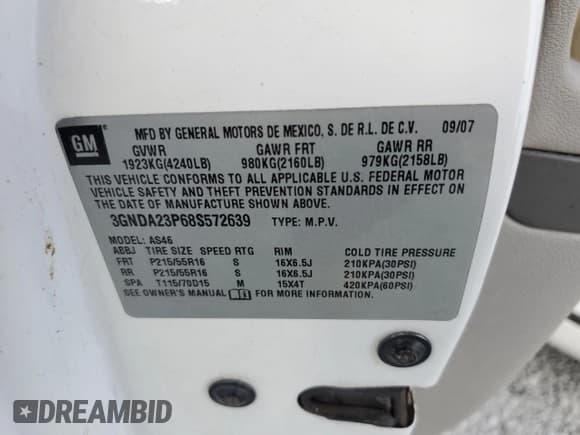 ✅ 2008 Chevrolet HHR LT • VIN: 3GNDA23P68S572639 • Lot: 42933485. Listed on Copart with 200,249 mi. Free auction sales archive from the USA and detailed vehicle history report at DreamBid. Image 13.